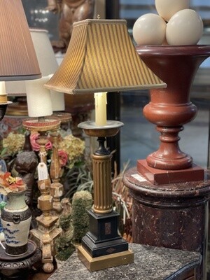 Single Painted Wood and Gilt Neoclassical Lamp with Stone Inlaid. 32 inches