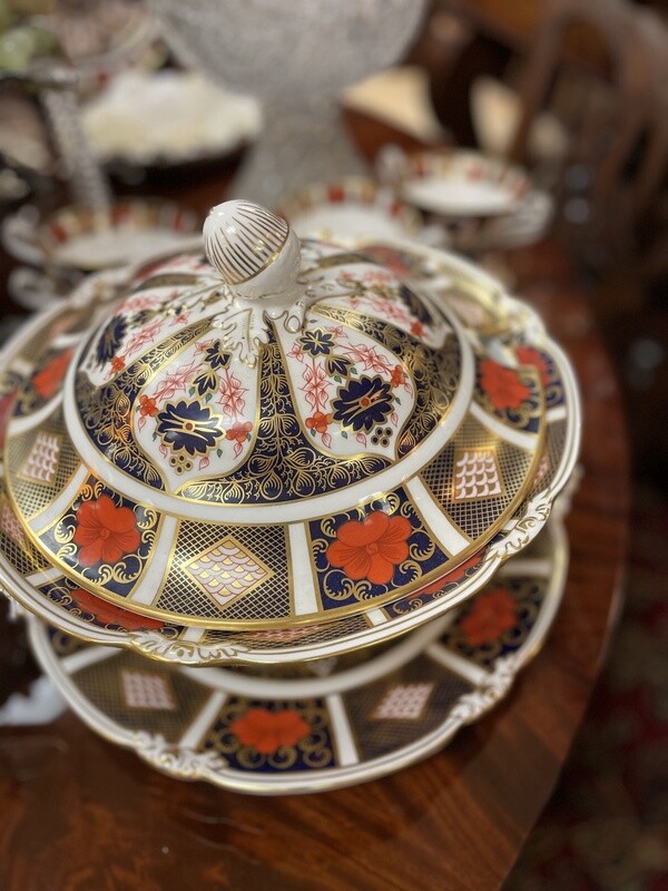 3 Piece English Royal Crown Derby Old Imari Soup Tureen