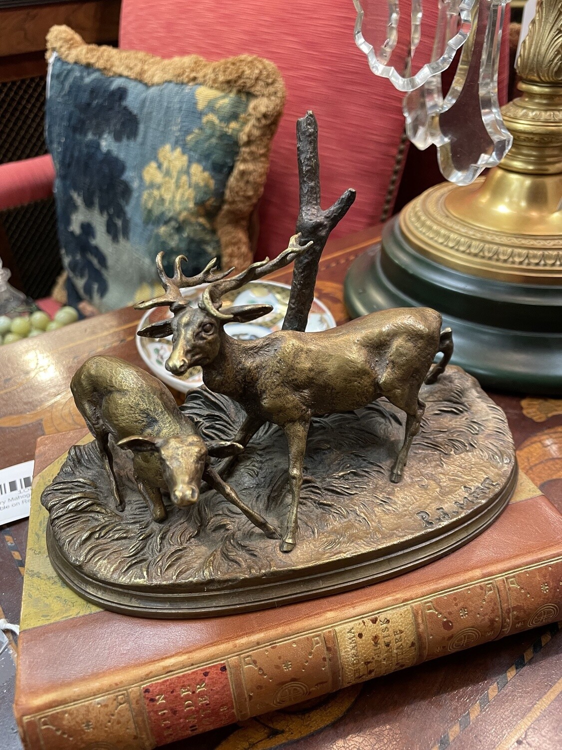 Miniature Bronze Sculpture of a Buck and  a Doe by P.J. Mene