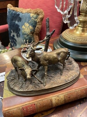 Miniature Bronze Sculpture of a Buck and a Doe by P.J. Mene