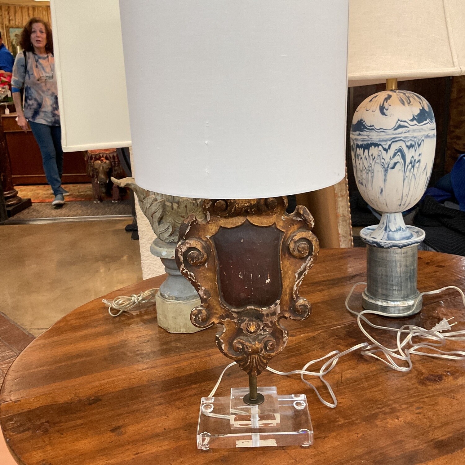 Carved Wood Crest Lamp