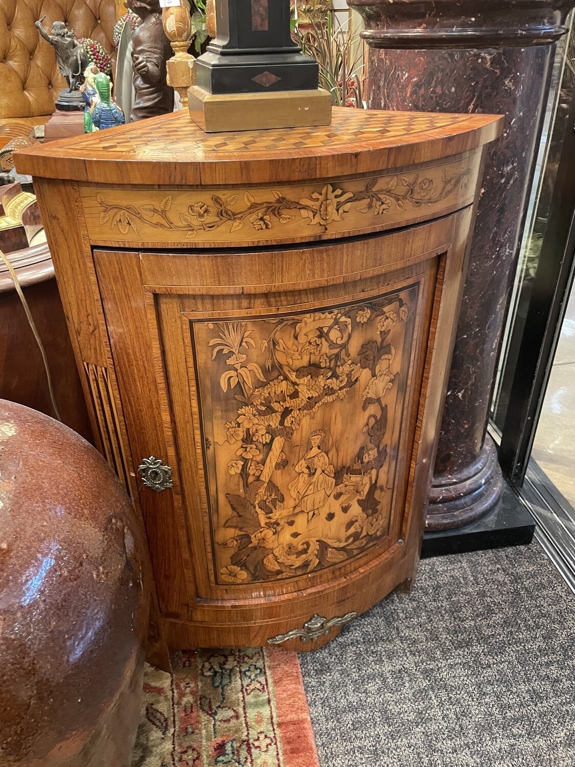 Pair of Continental Italian Marquetry Corner Cabinets, Late 1700s