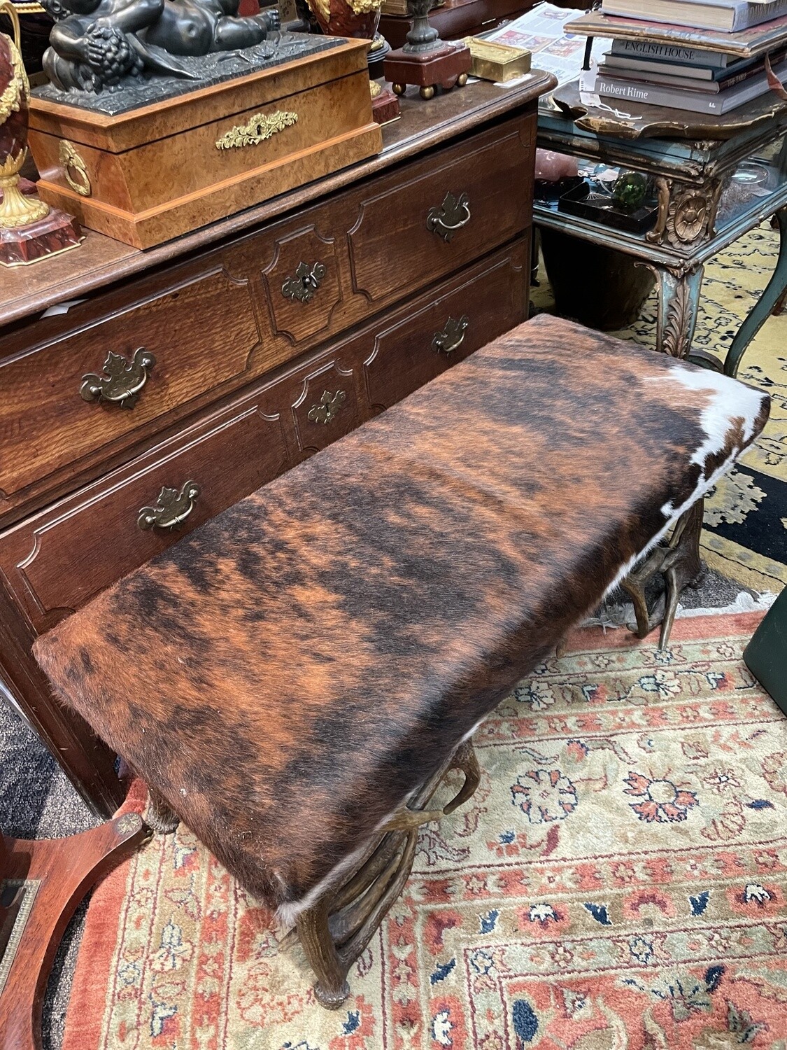 Cow Hyde and Antler Bench