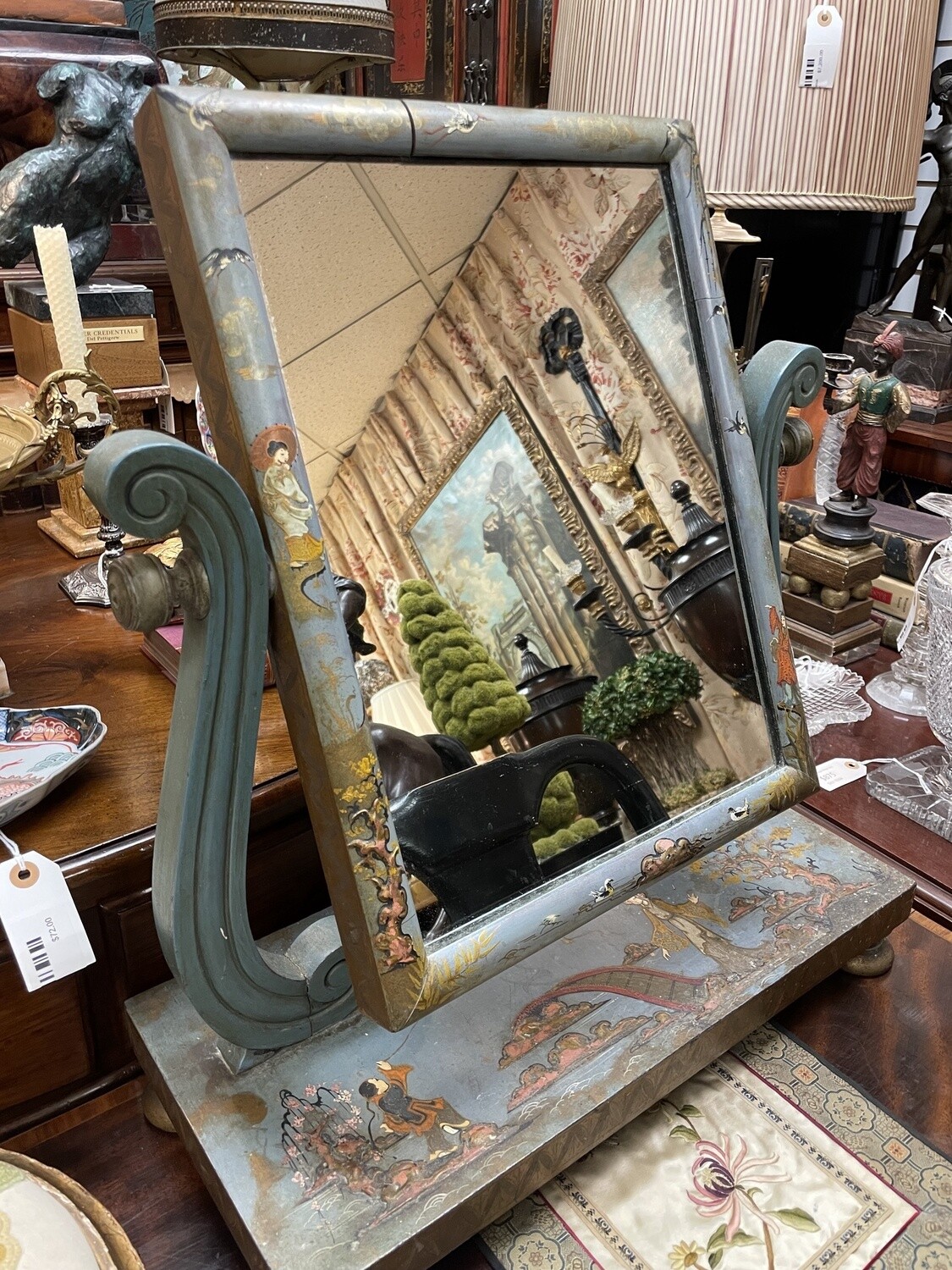 English William IV Chinoiserie Painted Gents Vanity Mirror