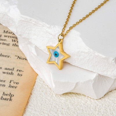 Whole Body Titanium Steel Blue Eyes Shell Star Pendant Never Fading Necklace Niche Clavicle Chain Female Trend Jewelry