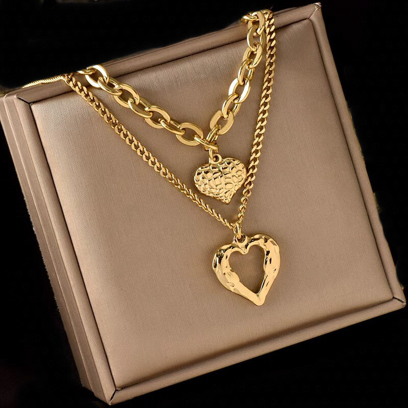 Double-layer Stacked Love Pendant Female Net Red Ins High-end Sense All-match Sweater Chain Jewelry