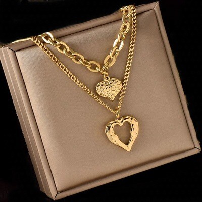 Double-layer Stacked Love Pendant Female Net Red Ins High-end Sense All-match Sweater Chain Jewelry