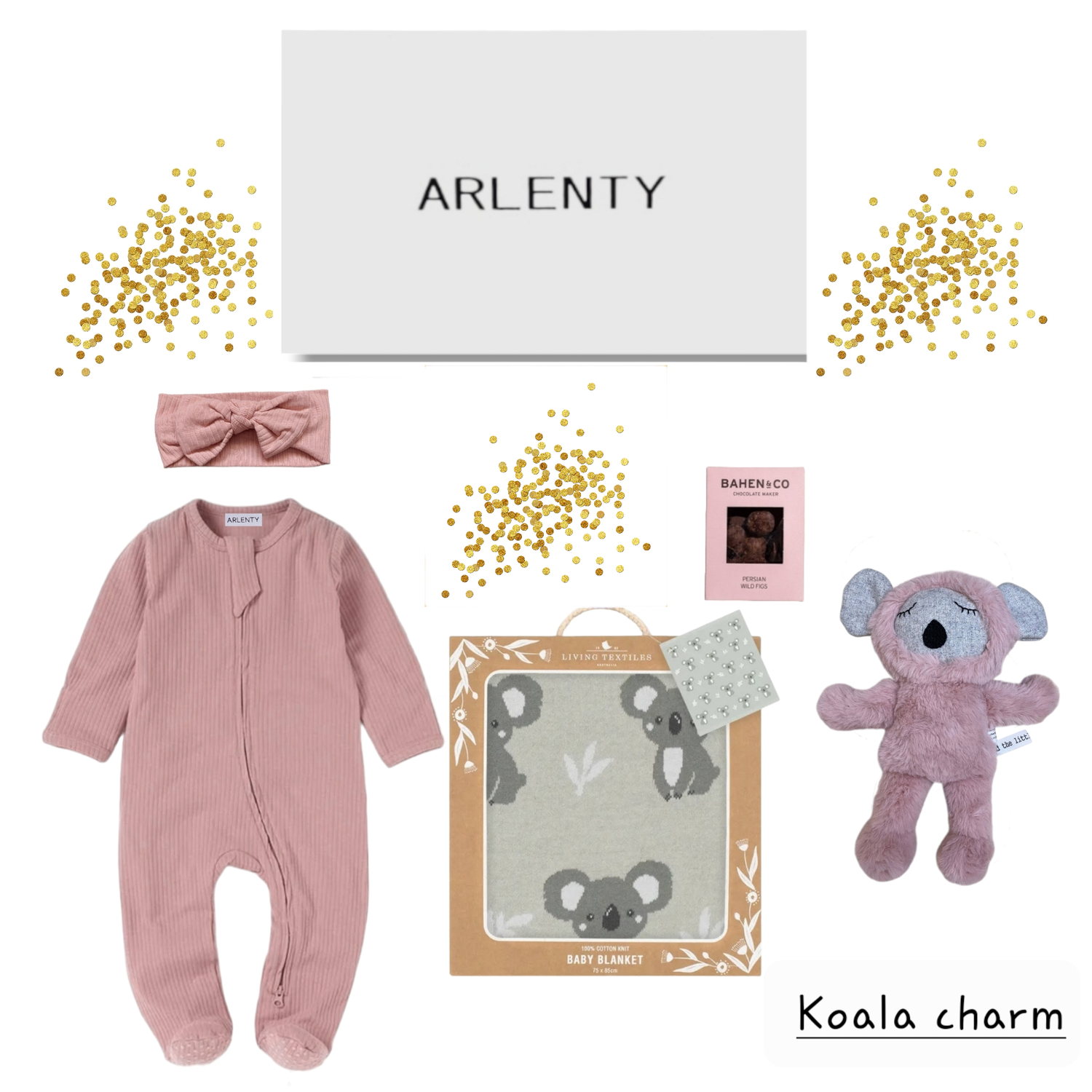 Koala Charm Baby Gift Set – Organic Romper, Plush Koala Toy, Blanket &amp; Chocolate