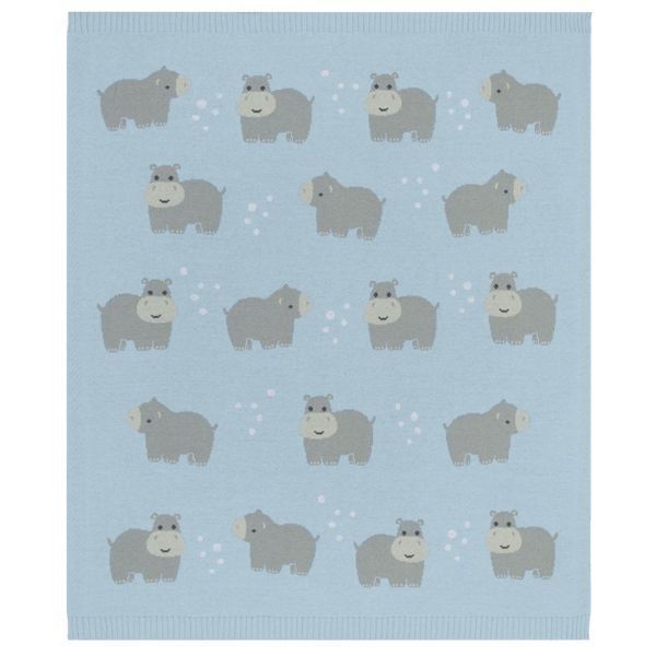 Living Textiles Whimsical Hippo Baby Blanket Blue