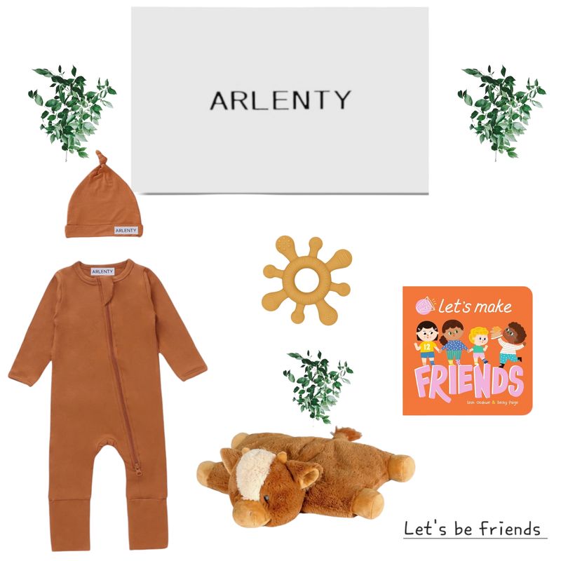 Let's Be Friends Baby Gift Set – Bamboo Romper, Billy Cow Soft Toy, Silicone Teether &amp; Board Book