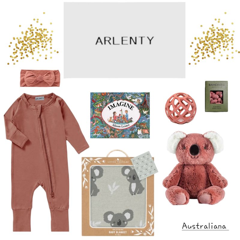 Australiana Baby Gift Set – Bamboo Romper, Koala Plush Toy, Blanket, Book &amp; Chocolate