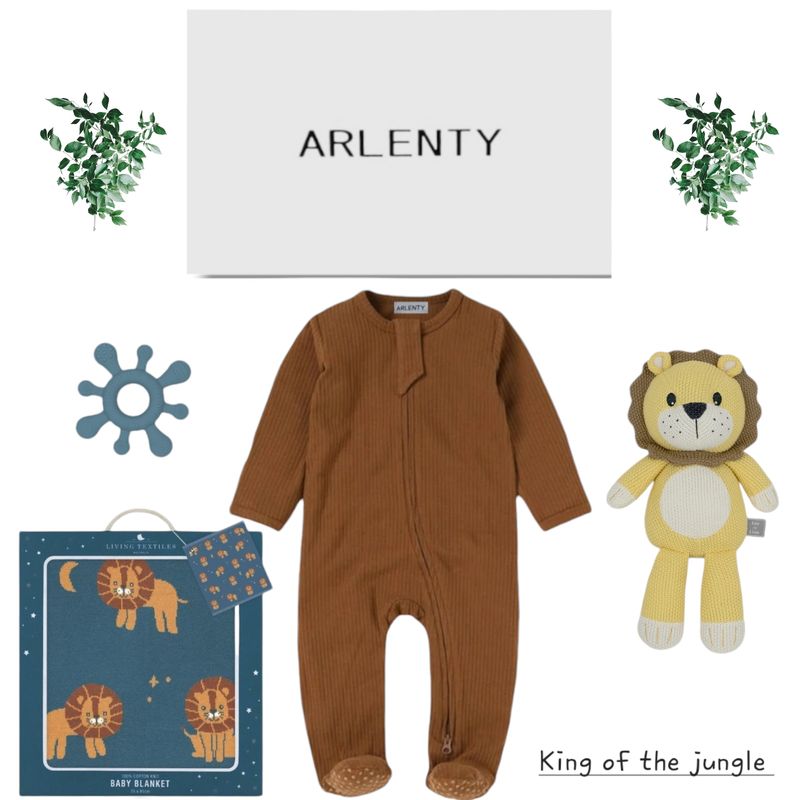 King of the Jungle Baby Gift Set – Organic Romper, Lion Knit Blanket, Leo the Lion Knitted Toy  &amp; Silicone Teether