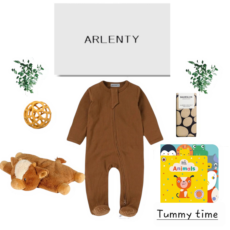 Tummy Time Baby Gift Set – Organic Cotton Romper, Billy Cow Plush Toy, Silicone Teether, Baby Touch Book &amp; Chocolate