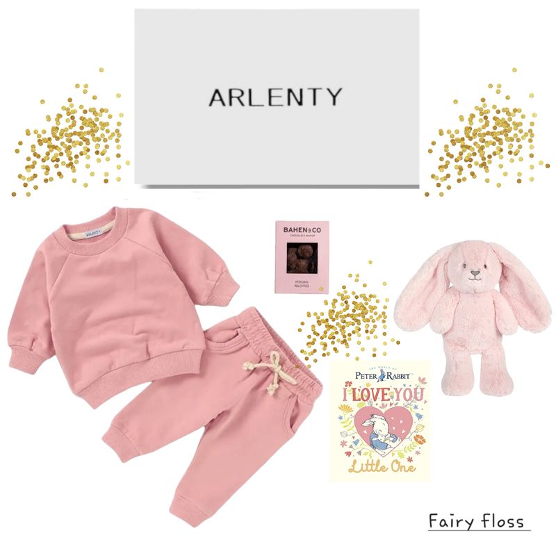 Fairy Floss Baby Gift Set – Organic French Terry Sweat Set, Plush Bunny, Chocolate Figs &amp; Peter Rabbit Book