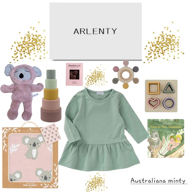 Australiana Minty Baby Gift Set – Organic Dress, Koala Blanket, Koala Toy, Teether, Book &amp; Toys
