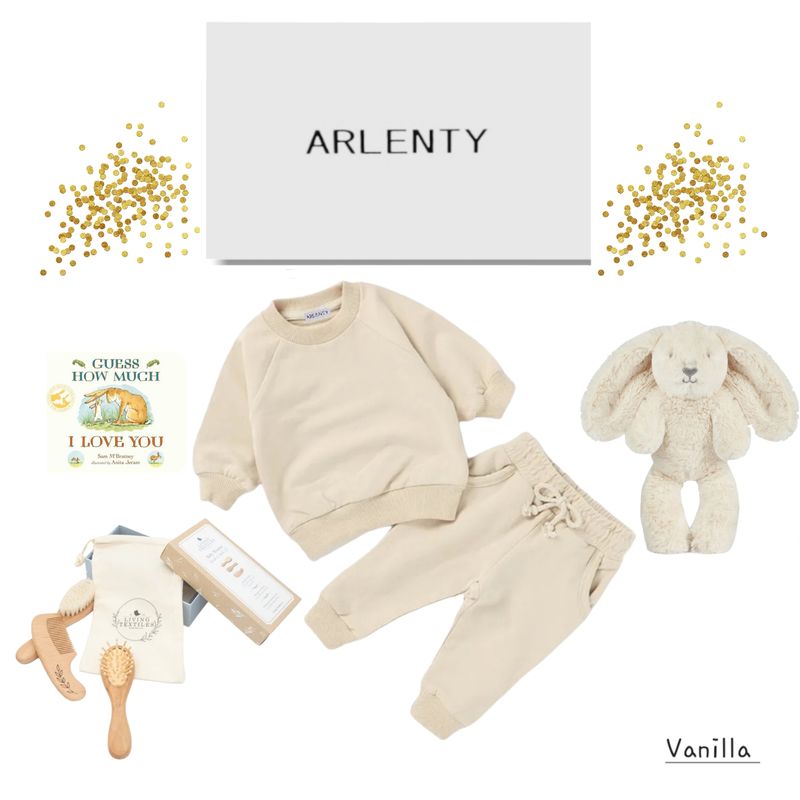 Vanilla Baby Gift Set – Organic Cotton French Terry Sweat Set, Ziggy Bunny, Brush &amp; Comb Set &amp; Board Book