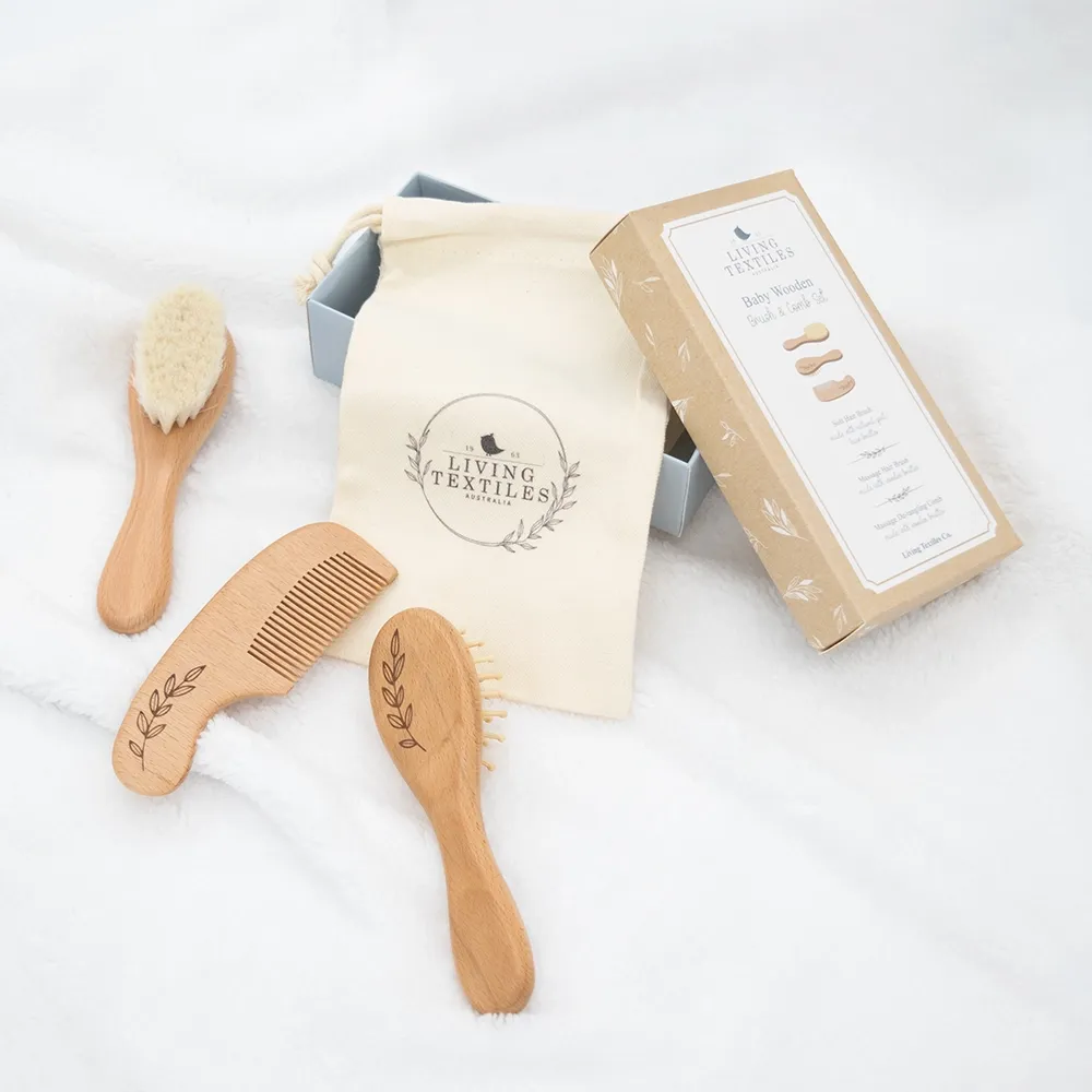 Living Textiles 3pc Baby Wooden Brush &amp; Comb Set