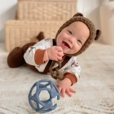 Living Textiles Playground Silicone Teething Ball - Steel Blue