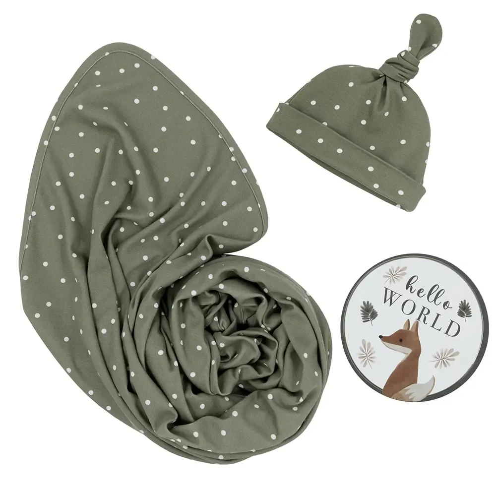 Living Textiles Newborn Gift Set - Olive Spots