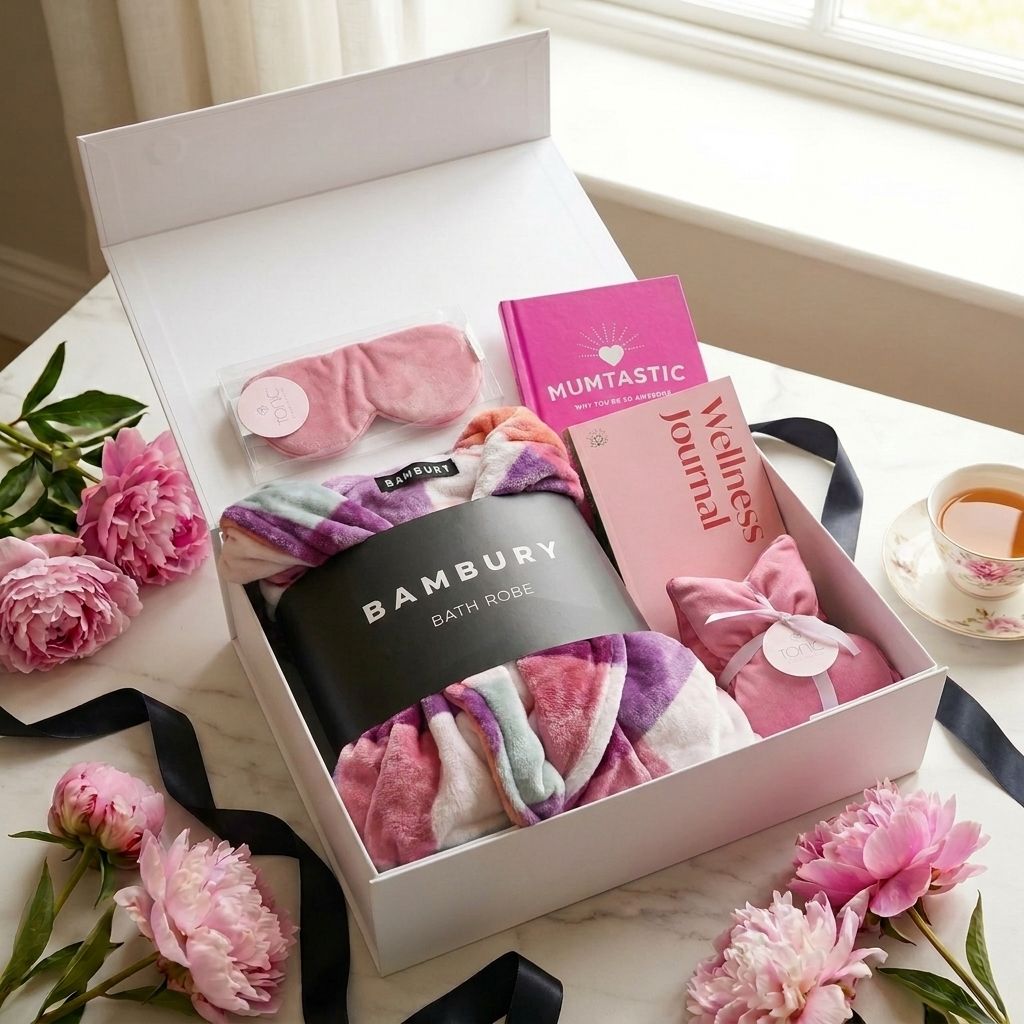 Luxury Self-Care Gift Box – Sherbet Pink (Bambury Robe, Tonic Heat Pillow &amp; Wellness Journal) – White Magnetic Box