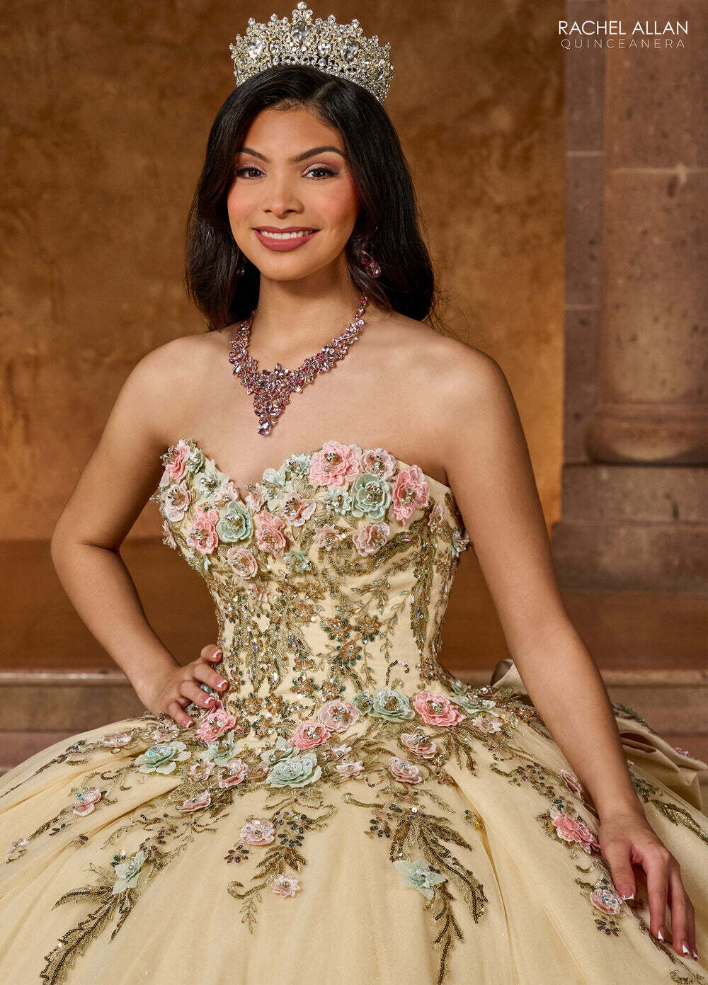 SB3126 TULLE BALLGOWN WITH APPLIQUE, BEADING, AND 3D FLOWERS