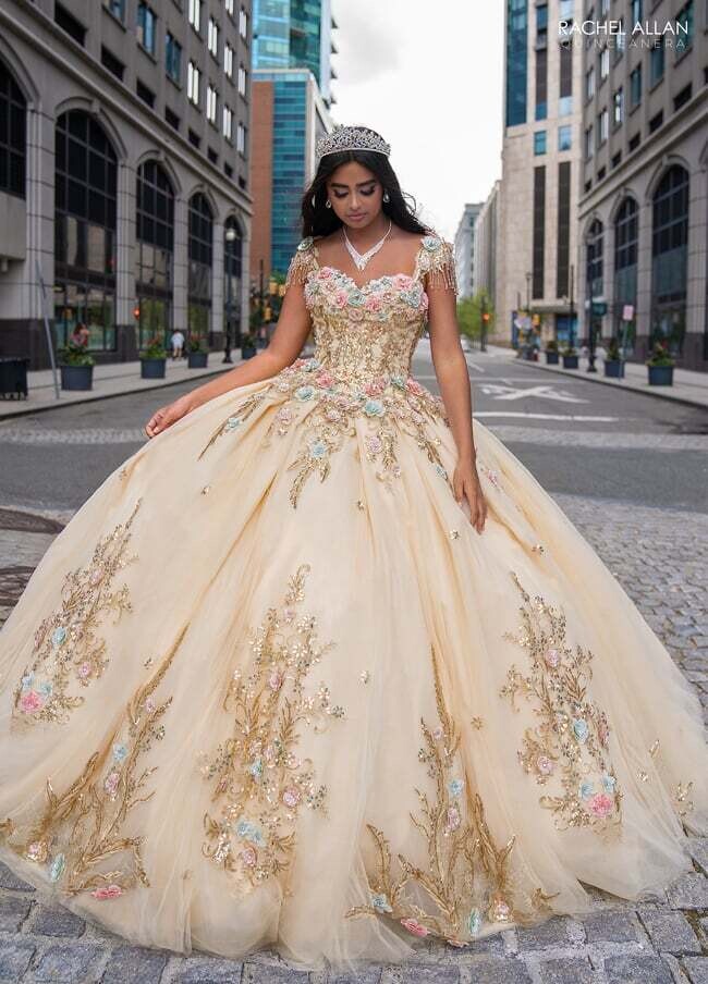 SB3126 TULLE BALLGOWN WITH APPLIQUE, BEADING, AND 3D FLOWERS
