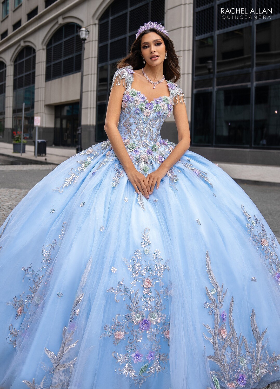 SB3126 TULLE BALLGOWN WITH APPLIQUE, BEADING, AND 3D FLOWERS