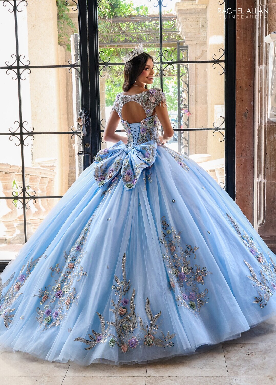 SB3126 TULLE BALLGOWN WITH APPLIQUE, BEADING, AND 3D FLOWERS