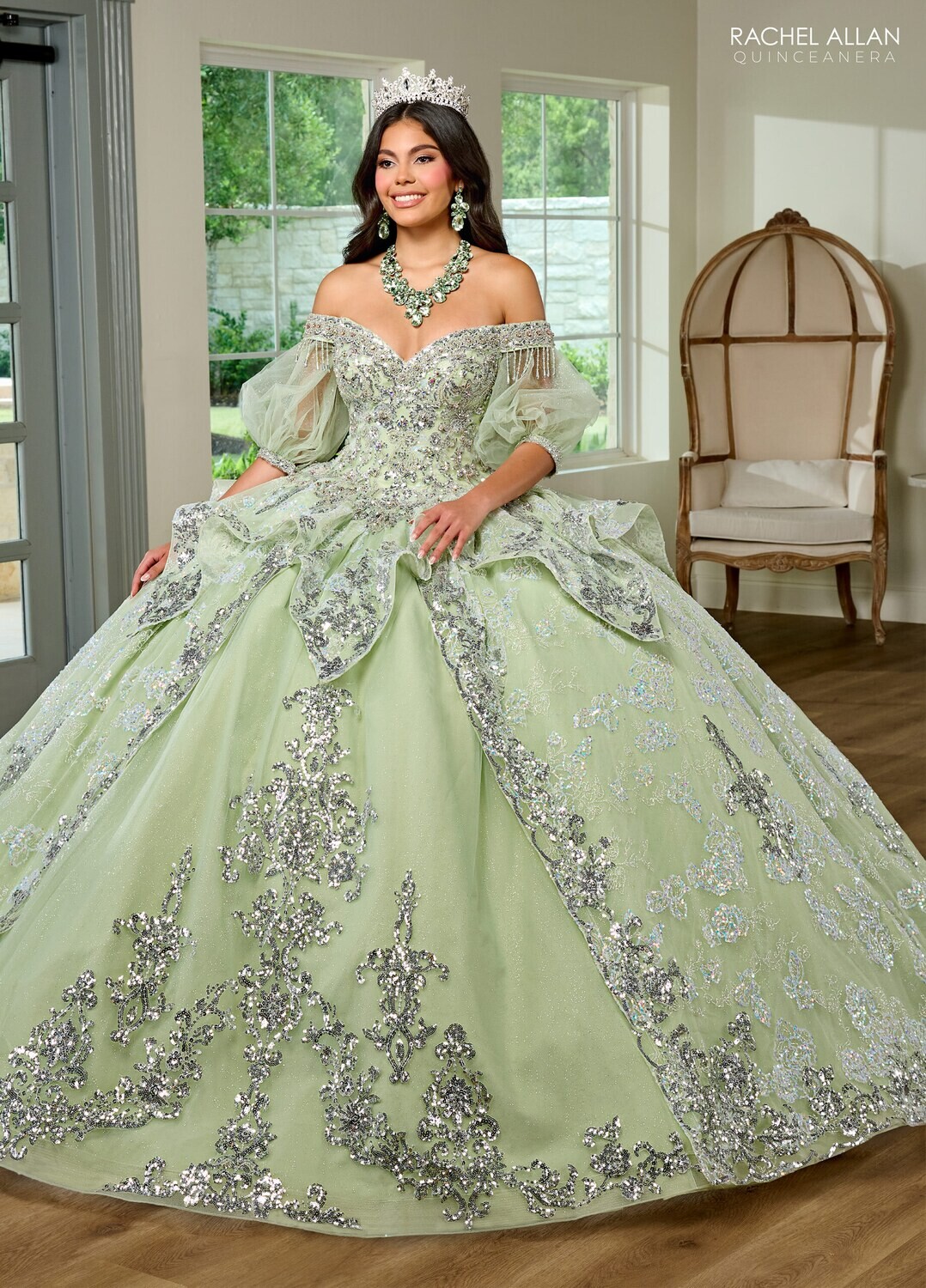 SB3128  SAGE TULLE, GLITTER TULLE, APPLIQUE, BEADING