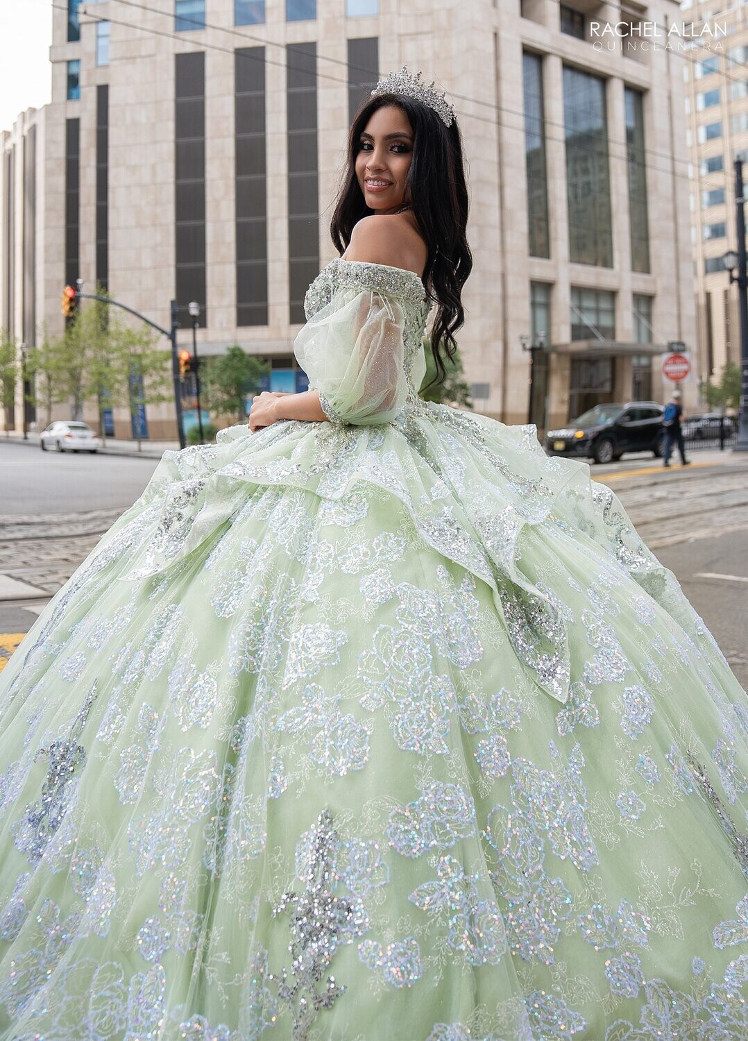 SB3128  SAGE TULLE, GLITTER TULLE, APPLIQUE, BEADING