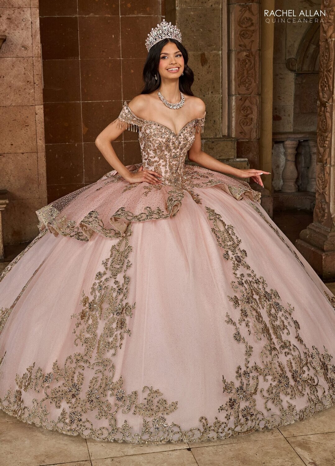 SB3129 EMERAL OR BLUSH GOLD, TULLE, GLITTER TULLE, APPLIQUE, BEADING