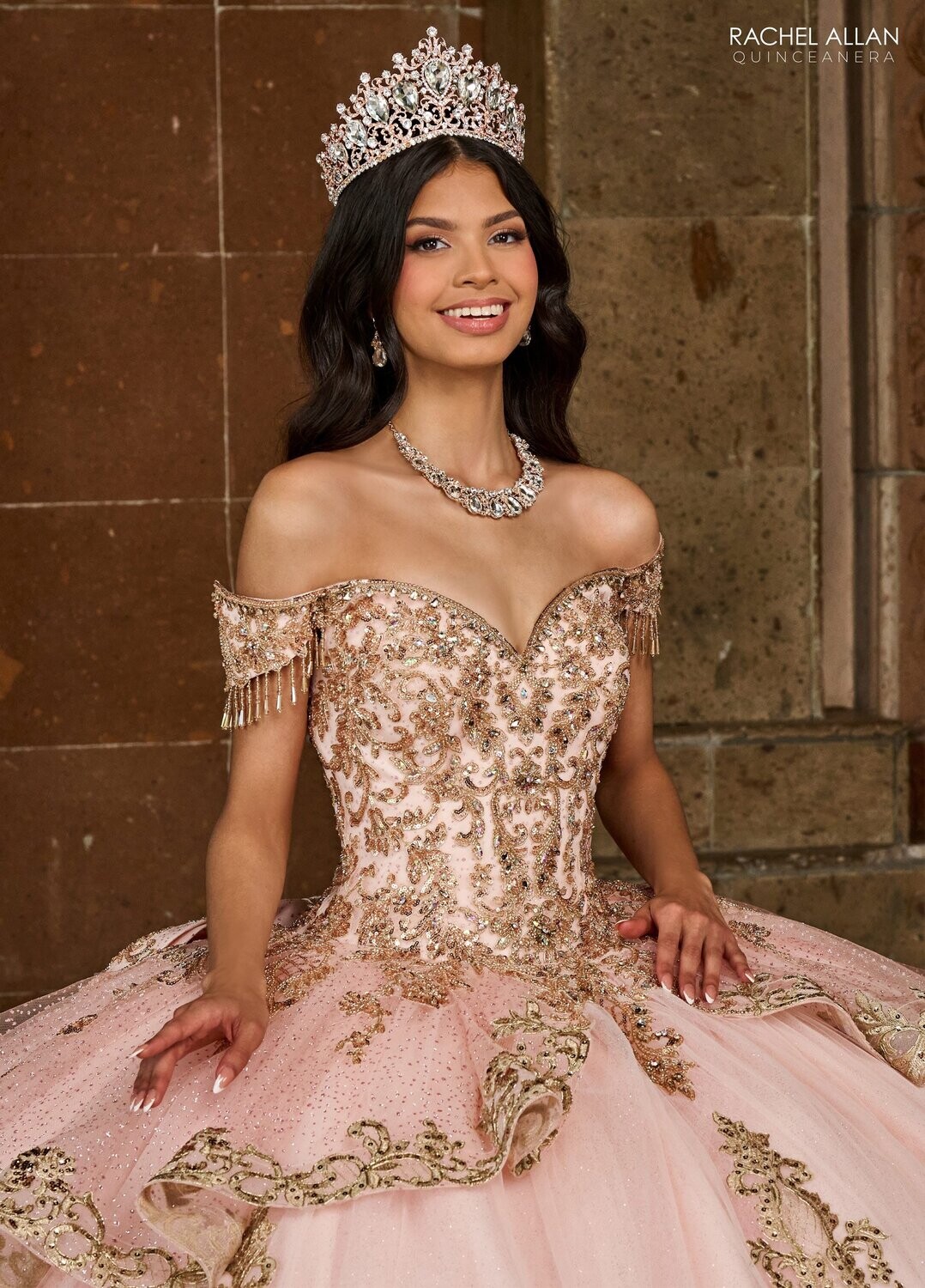 SB3129 EMERAL OR BLUSH GOLD, TULLE, GLITTER TULLE, APPLIQUE, BEADING
