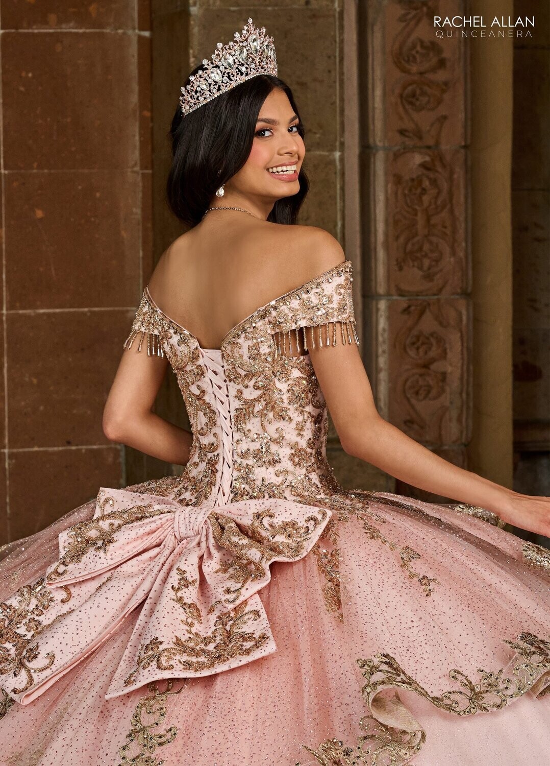 SB3129 EMERAL OR BLUSH GOLD, TULLE, GLITTER TULLE, APPLIQUE, BEADING