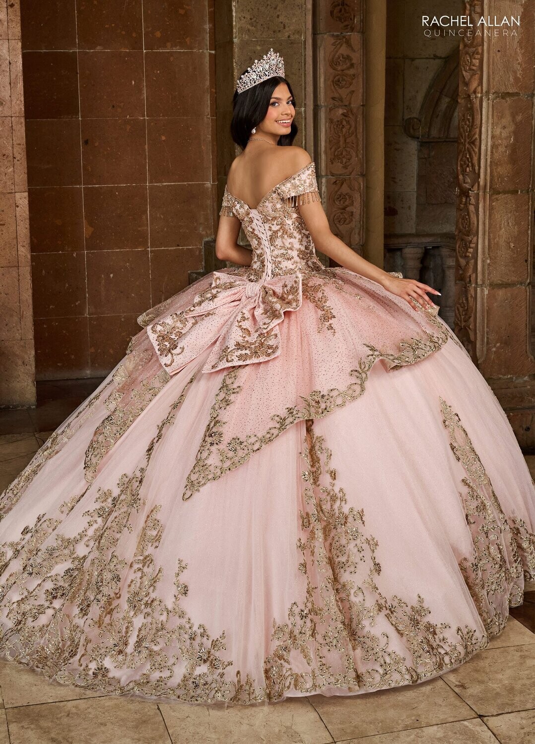 SB3129 EMERAL OR BLUSH GOLD, TULLE, GLITTER TULLE, APPLIQUE, BEADING