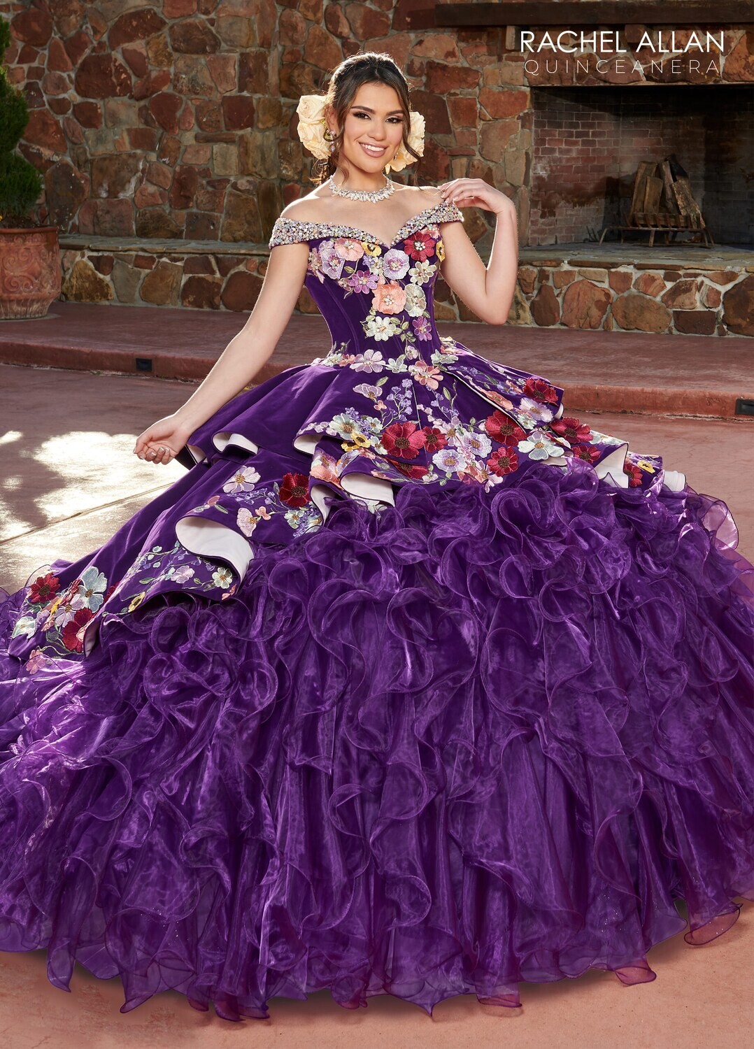 SQ3111 BLACK MULTI, BURGUNDY MULTI, OR PURPLE MULTI - VELVET, ORGANZA, APPLIQUE, BEADING