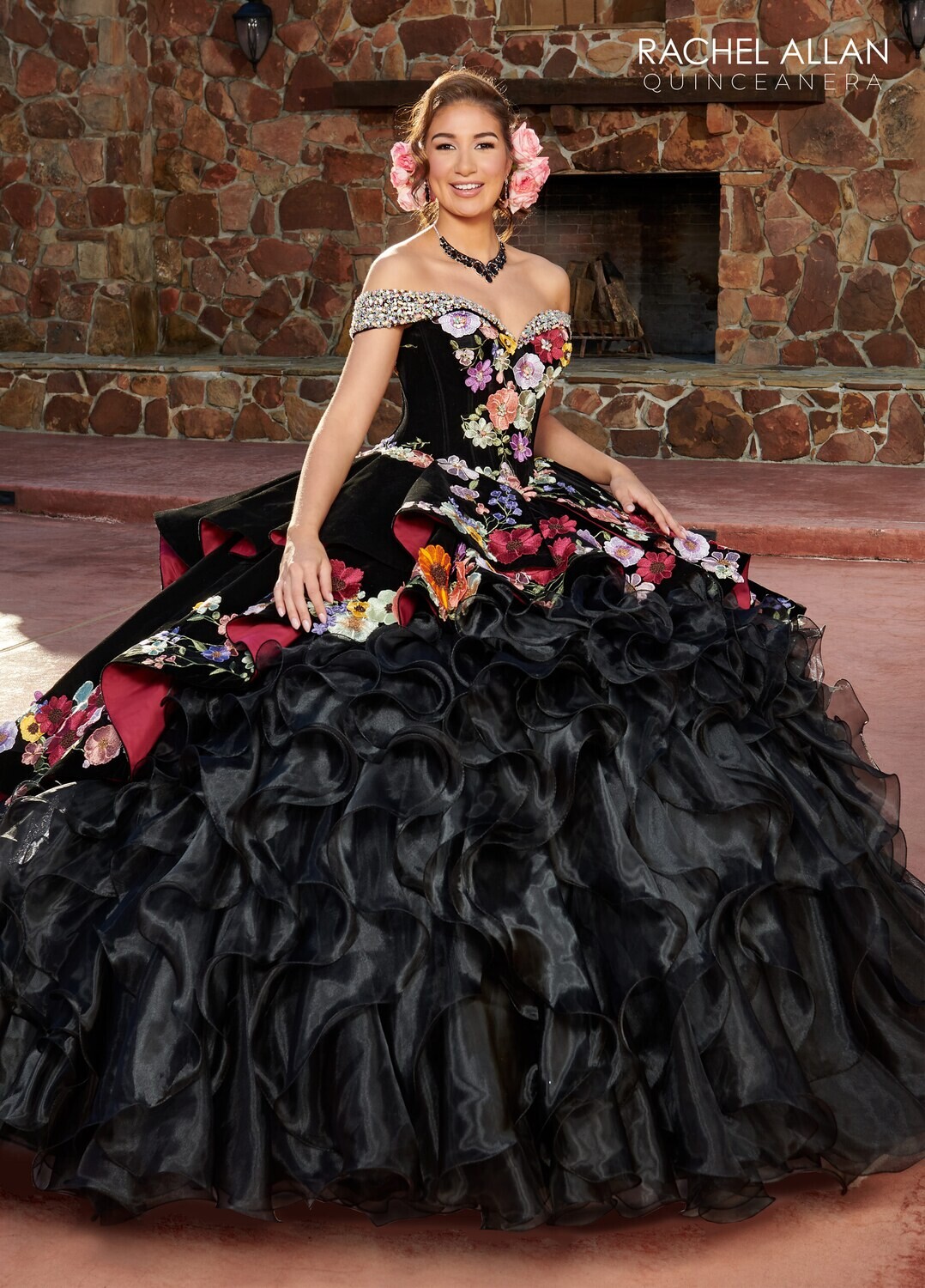 SQ3111 BLACK MULTI, BURGUNDY MULTI, OR PURPLE MULTI - VELVET, ORGANZA, APPLIQUE, BEADING