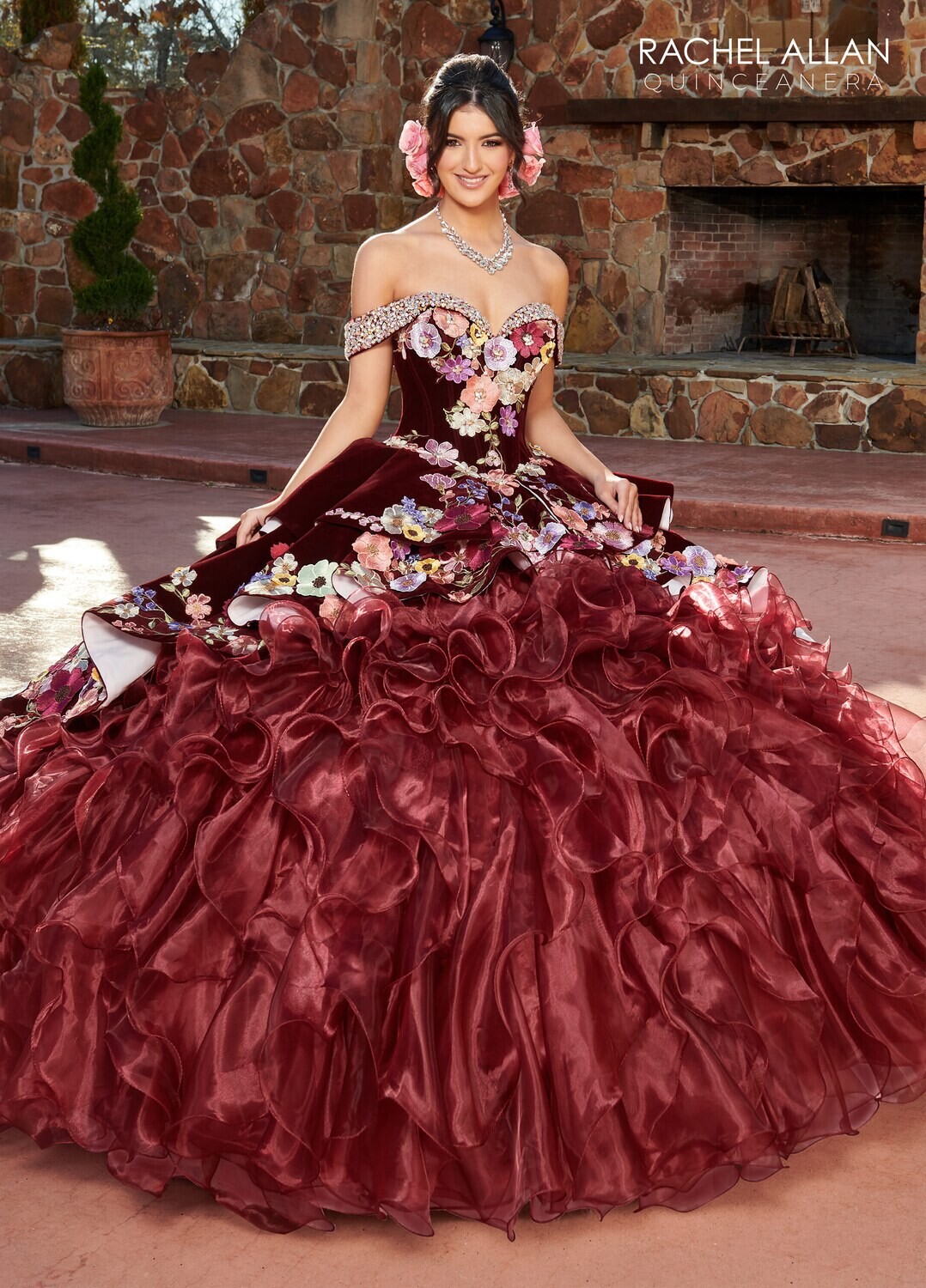 SQ3111 BLACK MULTI, BURGUNDY MULTI, OR PURPLE MULTI - VELVET, ORGANZA, APPLIQUE, BEADING