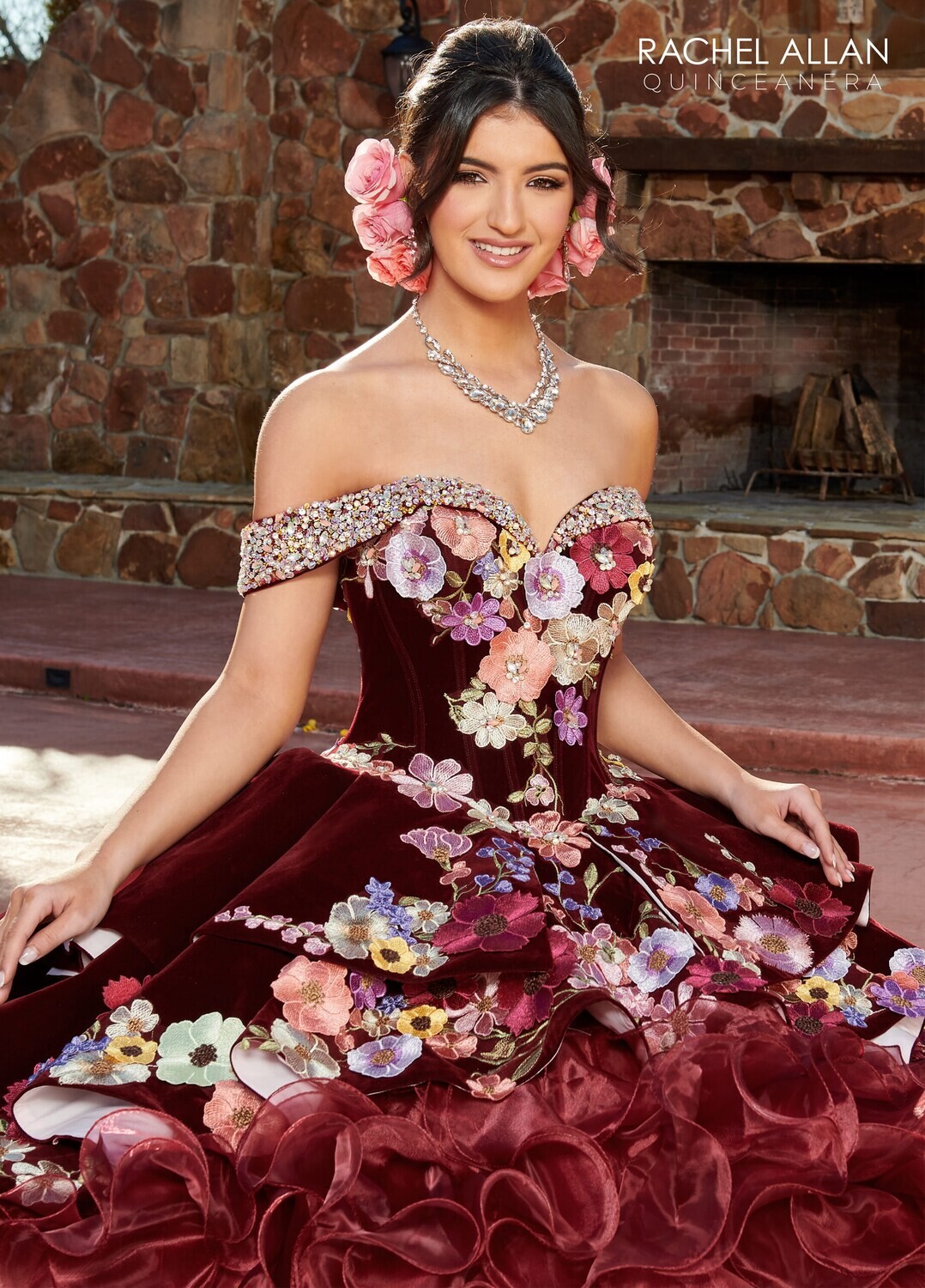 SQ3111 BLACK MULTI, BURGUNDY MULTI, OR PURPLE MULTI - VELVET, ORGANZA, APPLIQUE, BEADING