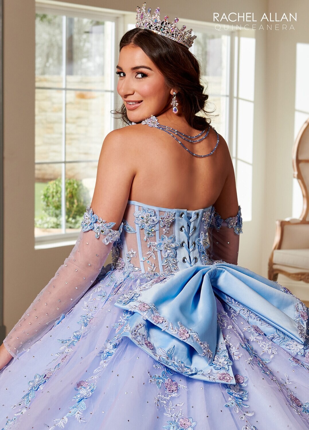 SQ3119 TULLE, GLITTER TULLE, APPLIQUE, BEADING, 3D FLOWERS Available In LILAC LIGHT BLUE, PINK