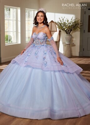 SQ3119 TULLE, GLITTER TULLE, APPLIQUE, BEADING, 3D FLOWERS Available In LILAC LIGHT BLUE, PINK