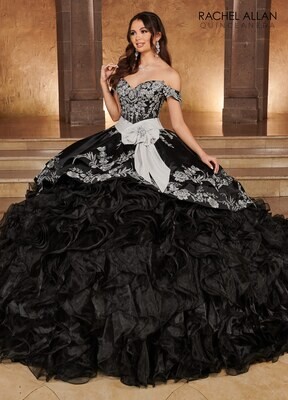 ​ RQ3104 SATIN, ORGANZA, SEQUIN EMBROIDERY, BEADING Available In BLACK SILVER