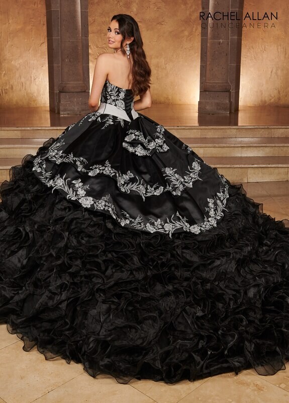 ​ RQ3104 SATIN, ORGANZA, SEQUIN EMBROIDERY, BEADING Available In BLACK SILVER