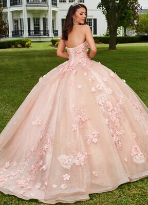 RQ3106 GLITTER ORGANZA, SEQUIN EMBROIDERY, 3D FLOWERS Available In BLUSH, LIGHT BLUE
