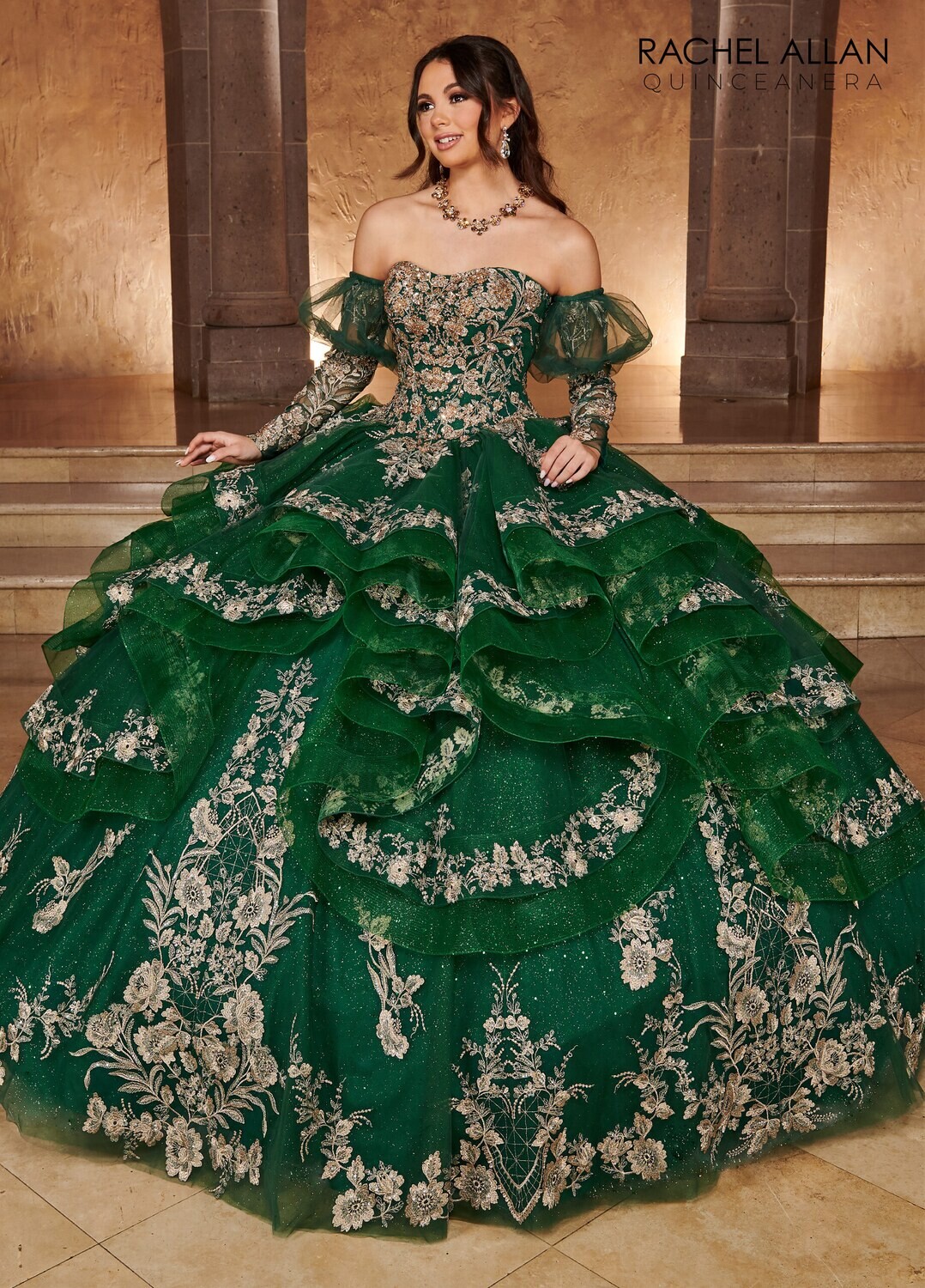 ​RQ3107 TULLE, GLITTER TULLE, SEQUIN EMBROIDERY, BEADING Available In CHAMPAGNE ROSE GOLD, EMERALD ROSE GOLD