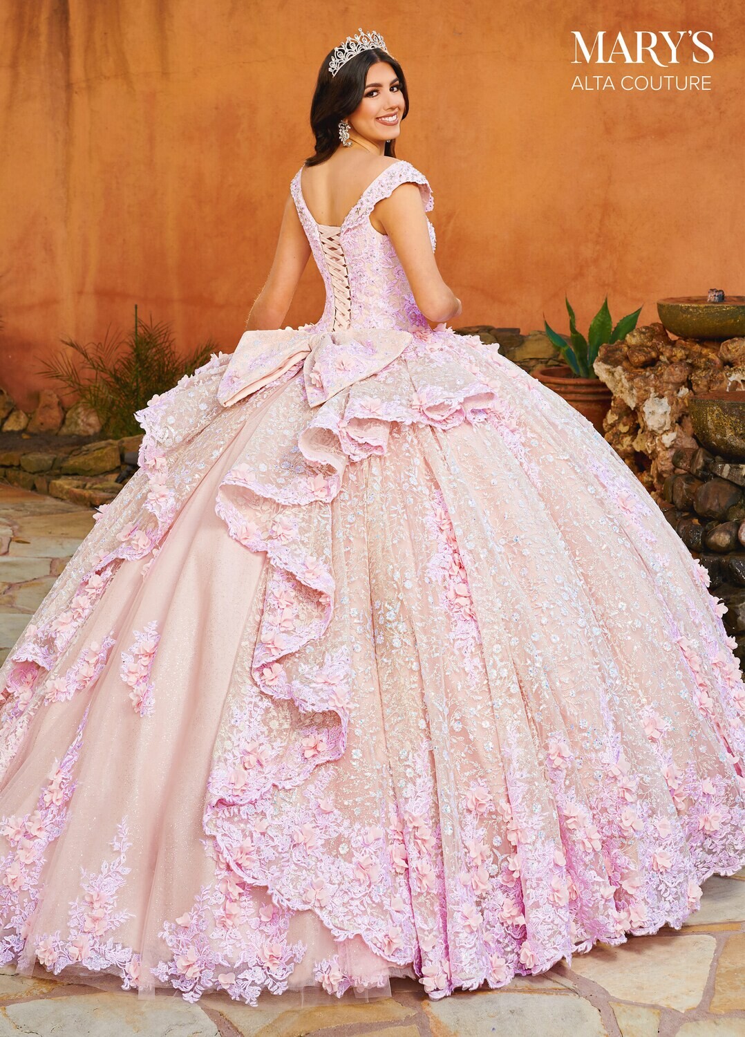 MQ3087 Glitter Tulle, Lace, Applique, 3D Flowers, Beading Available In BLUSH, YELLOW