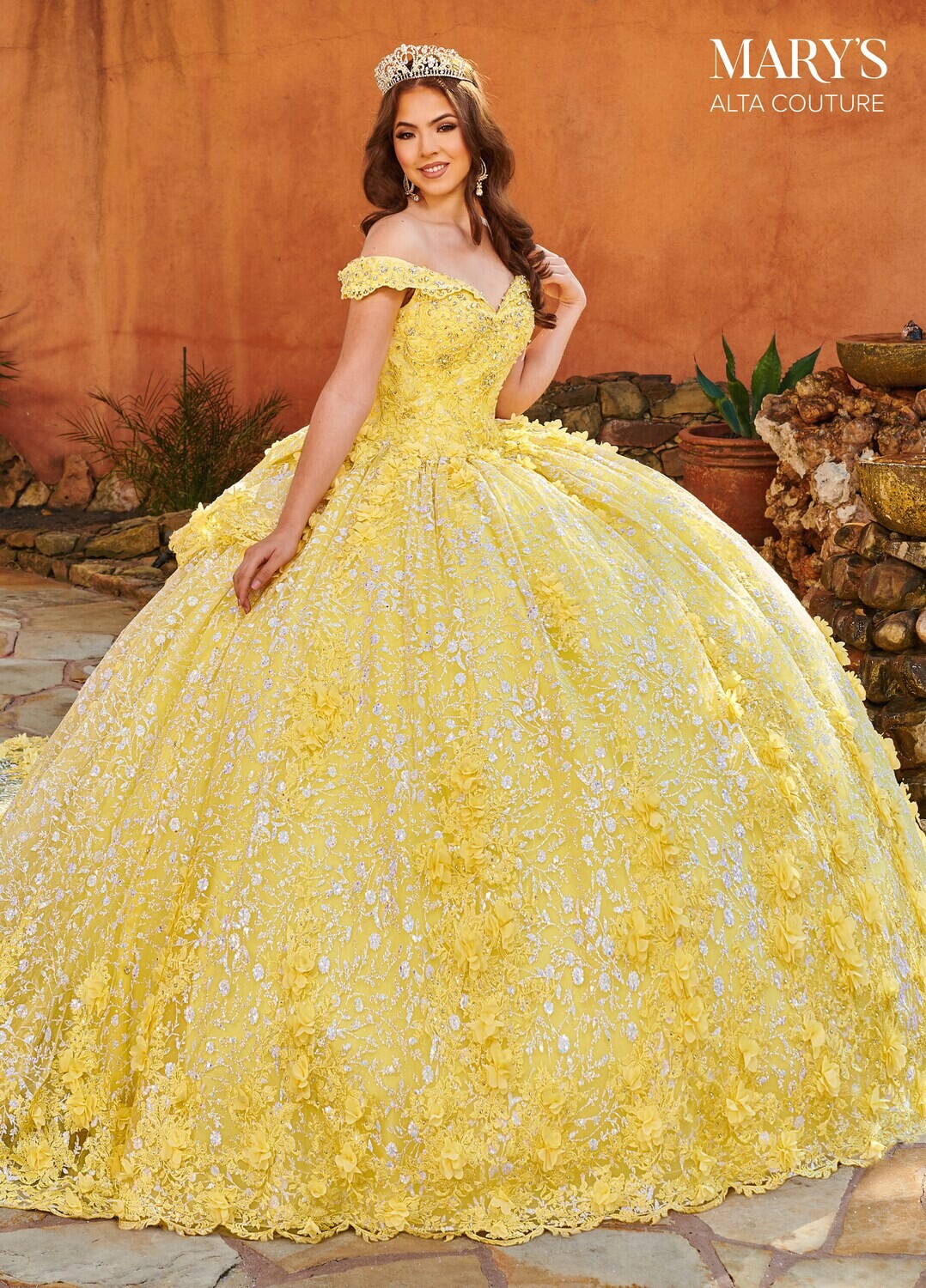 MQ3087 Glitter Tulle, Lace, Applique, 3D Flowers, Beading Available In BLUSH, YELLOW