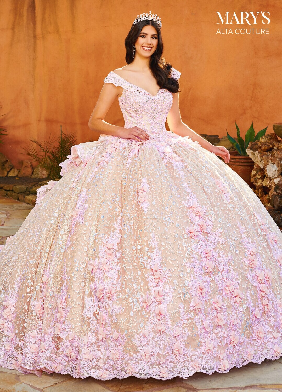 MQ3087 Glitter Tulle, Lace, Applique, 3D Flowers, Beading Available In BLUSH, YELLOW