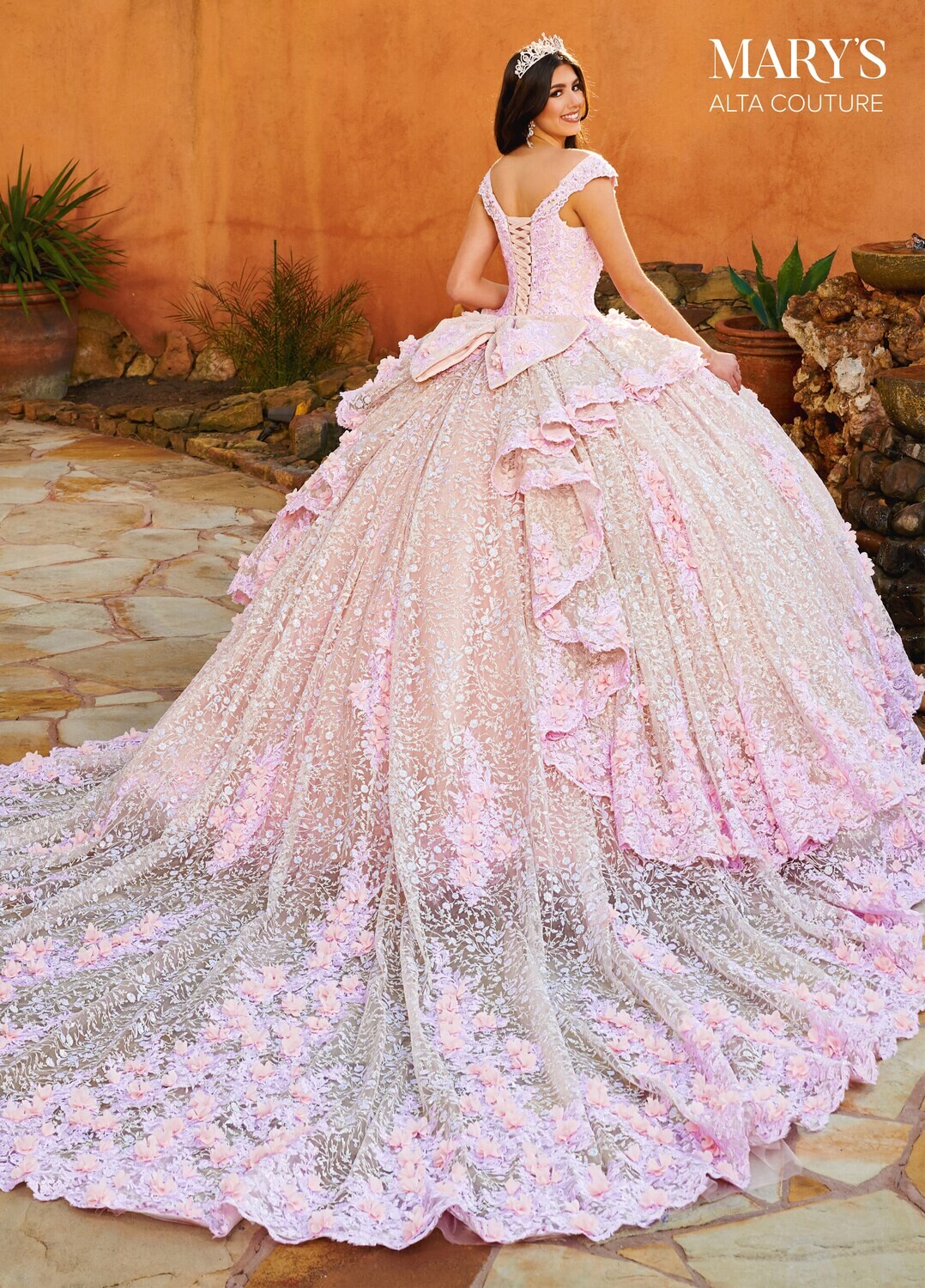 MQ3087 Glitter Tulle, Lace, Applique, 3D Flowers, Beading Available In BLUSH, YELLOW