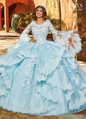 ​MQ3088 Tulle, Glitter Tulle, Applique, 3D Flowers, Beading Available In Light Blue, Lilac