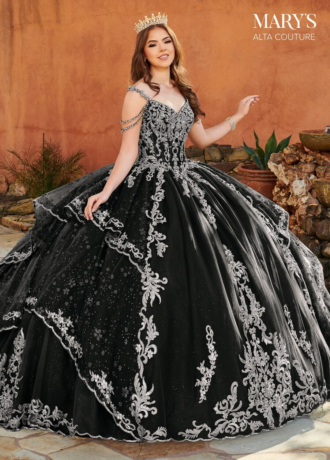 ​MQ3094 Glitter Tulle, Tulle, Applique, Beading Available In Black Silver, Emerald Rose Gold